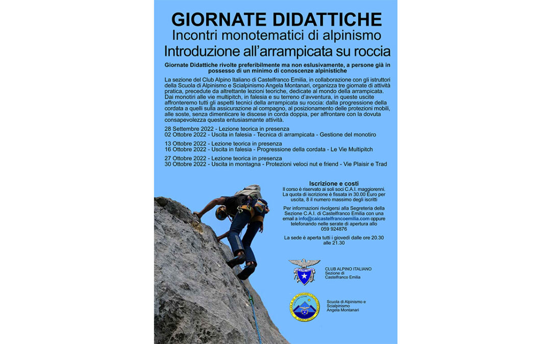 Giornate Didattiche – Incontri monotematici di alpinismo – Arrampicata su Roccia 2022